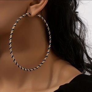 14k plated Oversized Gold and Blue Hoop Earrings